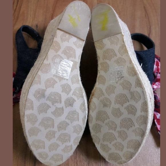 Women's Denim Blue Espadrilles Ribbon Tie Open Toe - Picture 6 of 8